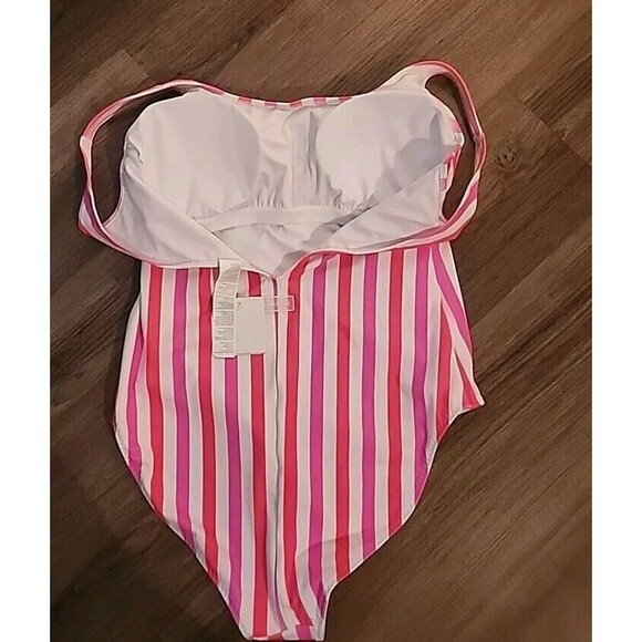 NWT Fabletics Womens Swimsuit XL Sunset Scoop One-Piece  Pink White Stripes - Picture 6 of 12
